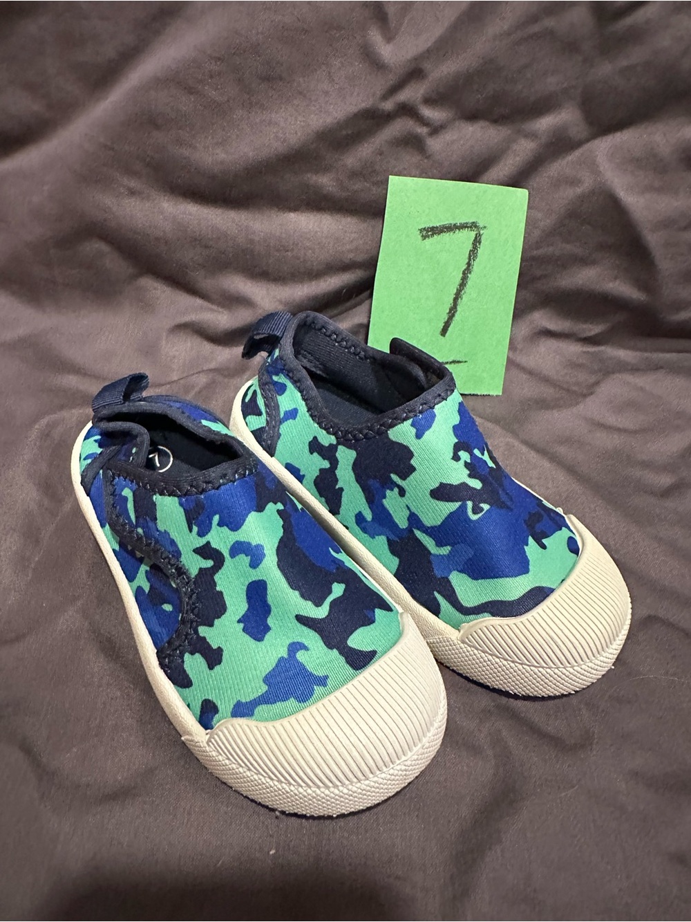 Kids Blue & Green Camo Slip-On Sneakers